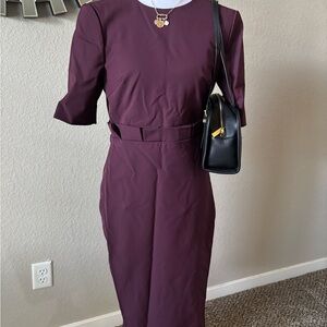 Ted Baker Plum Midi Dress with Belted Waist